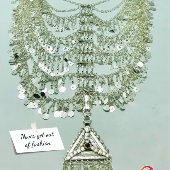 Multilayers Afghan Necklace, Tribal Afghani Necklace With Dangling Tassels - Picture 8 of 11